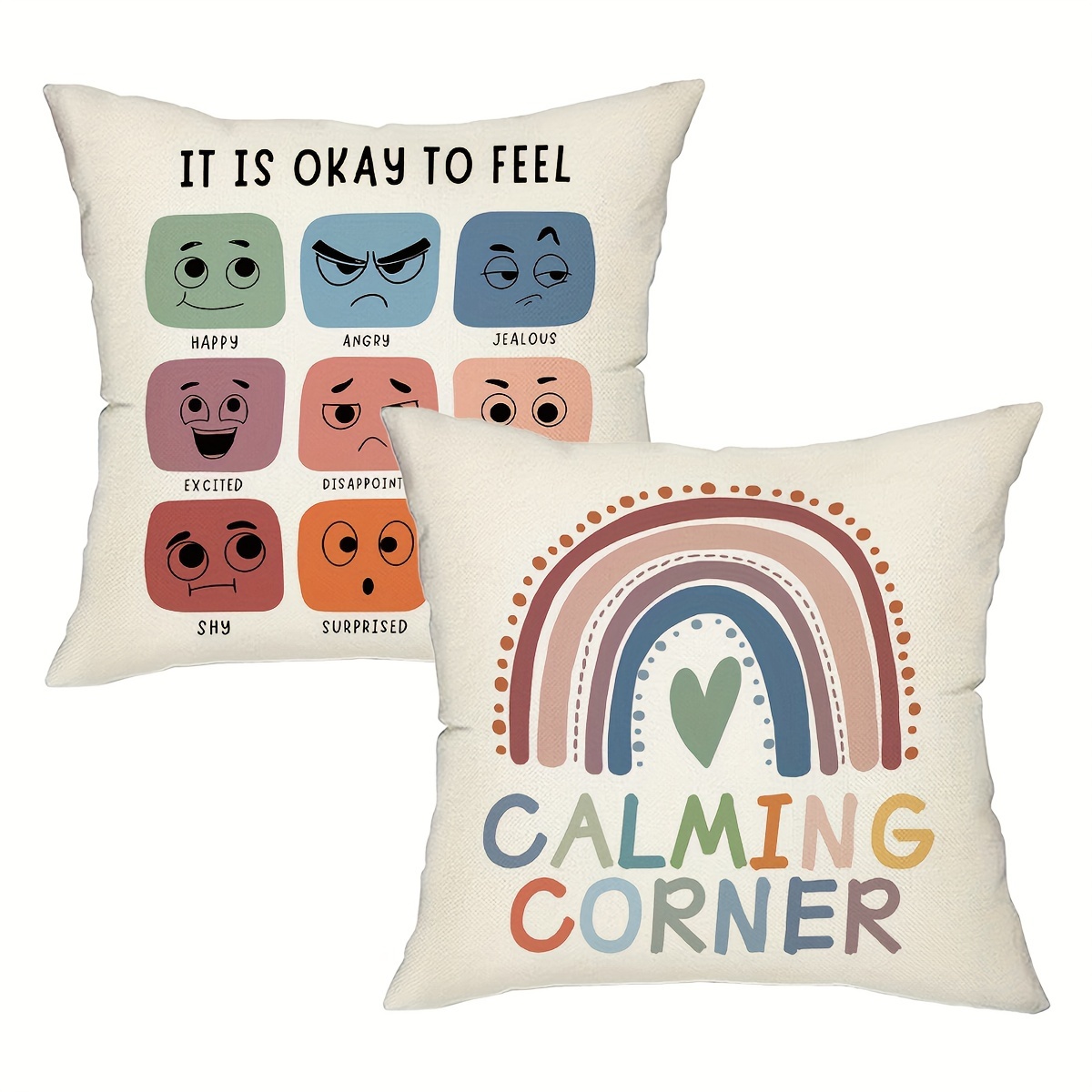 TEMU 2-pack, Mental Health Bohemian Style Pillowcase, 18inch*18inch Set, Educational Emotional Psychology Relaxation Office School Counseling Office