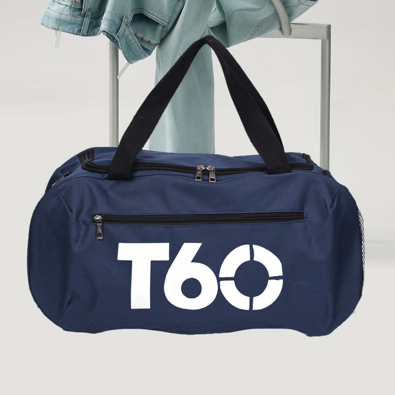 A Single T60 Printed Lightweight Crossbody Bag Featuring a Zipper, This Spacious Gym Bag Made of Oxford Cloth Is Versatile And Portable. Ideal for Sports, Travel, And Yoga, It Comes in Blue And Is Designed As a Ladies' Crossbody Bag