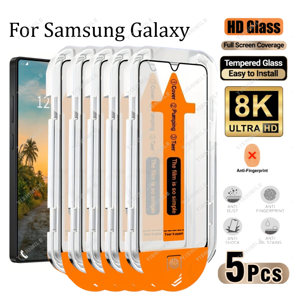 TEMU 5pcs 1 Click Application Tempered Glass Screen Protectors For Galaxy A06 A07 A15 A16 A17 A25 A26 A34 A35 A36 A54 A55 A56, Highdefinition ,