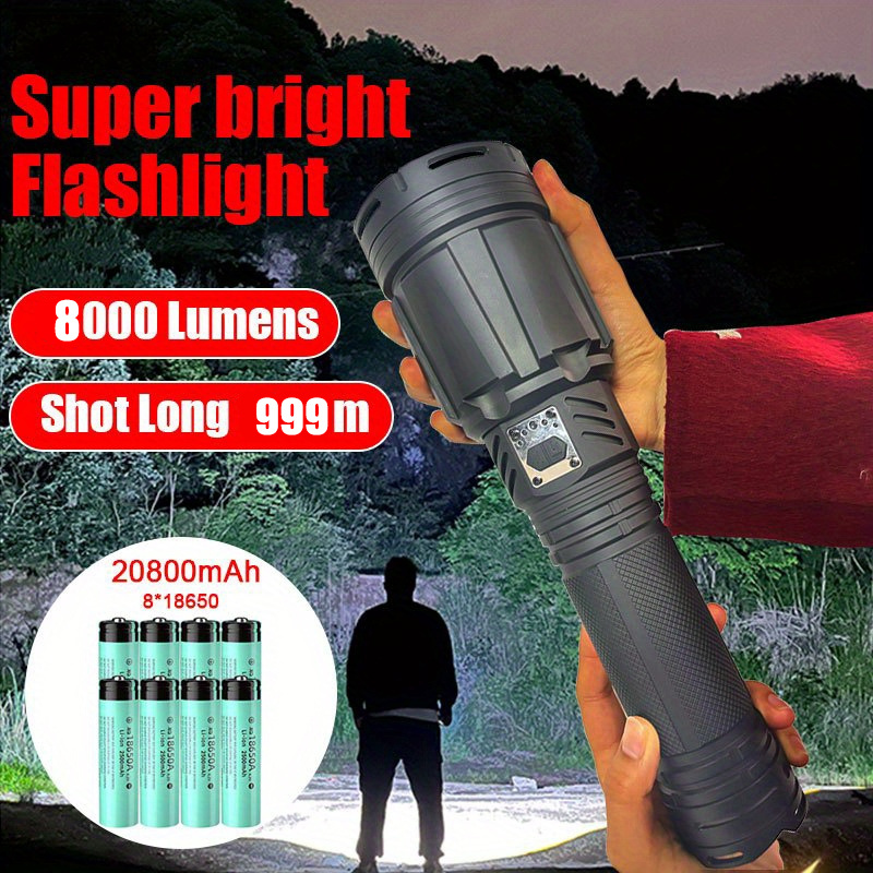 

1pcs Led 8000 , Tactical , -in 20800 Mah Battery Spotlight, Aluminum Alloy