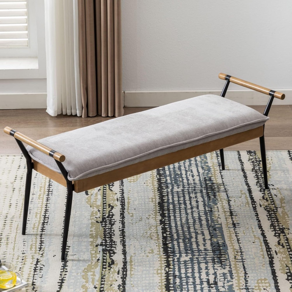 Modern Chenille Entryway Bench with Arms