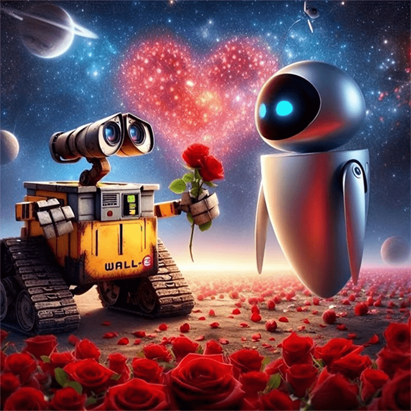 

& Eve 5d Diy Diamond Painting Kit - Drill, Romantic Robots In Love With Roses, 11.81x11.81in Canvas - Ideal For Home Decor, Valentine's Day & Anniversary Gifts, Diamond Painting Kits