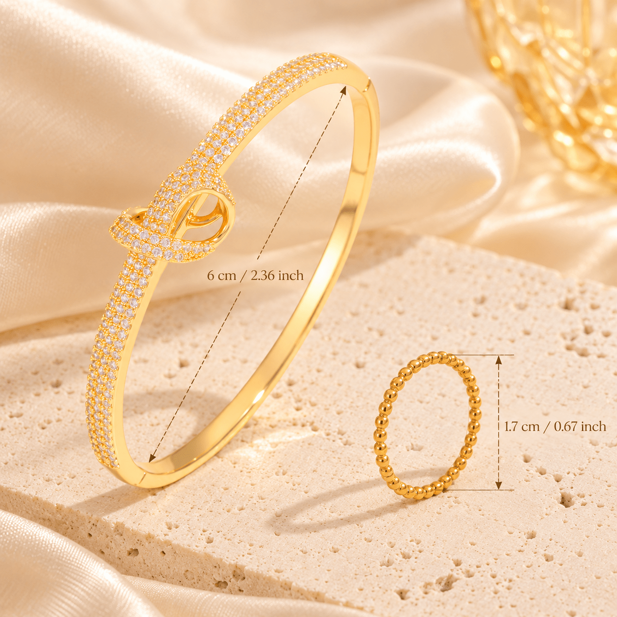 Unisex 2pc 18K Gold Plated Bracelet & Ring Set, Exquisite Design