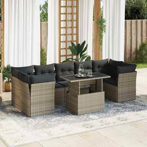 cozy grey poly rattan 8pcs outdoor sofa set with soft cushions for garden and deck