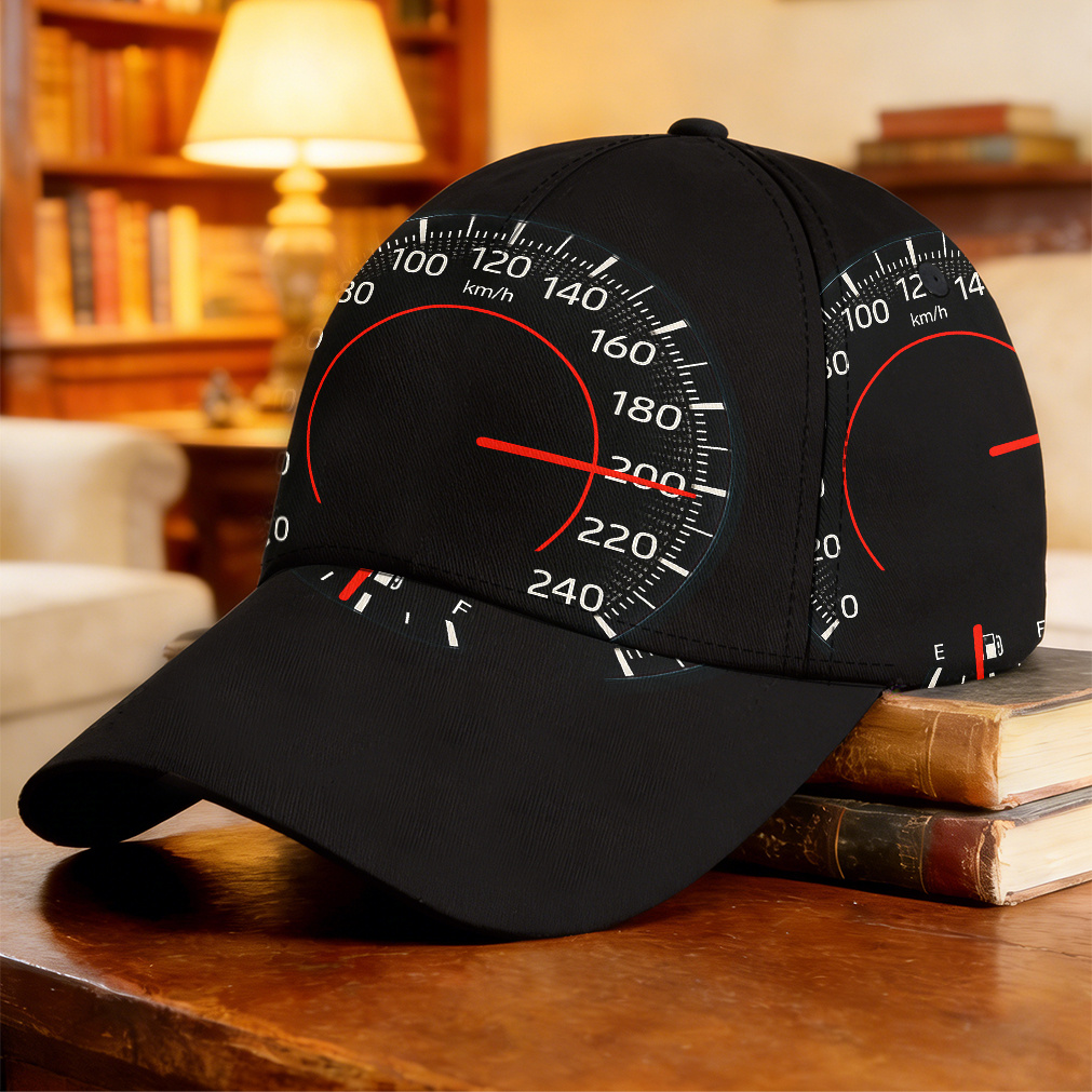 TEMU 1pc-2d Flat Speedometer Needle Print Pattern Baseball Birthday Gift Breathable Curved Brim Urban Skateboarding Versatile Cab Driver Adjustable