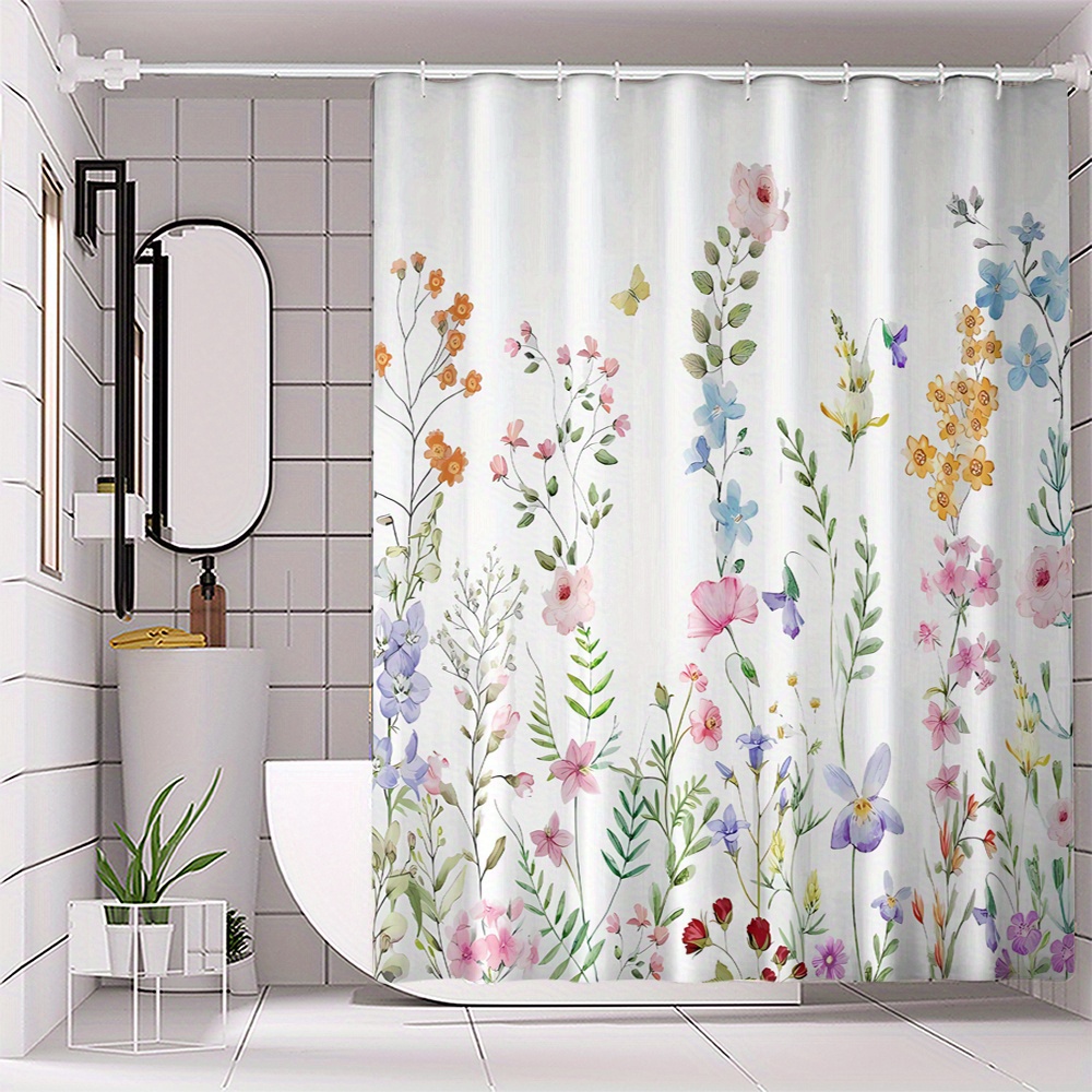 Duschvorhang Mit Rosa-grauen Blumen – 183 X 190 Cm, Wasserdichter Polyester