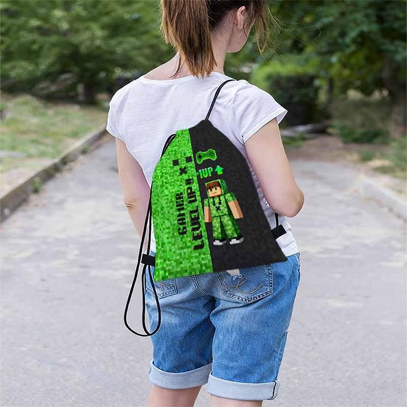 E-shop 1 Stück Gamer Grafikdruck Rucksack | Strapazierfähiges Oxford Softshell, , Praktische , Fitness Yoga Reise, Cartoon Muster, Kordelzugverschluss,