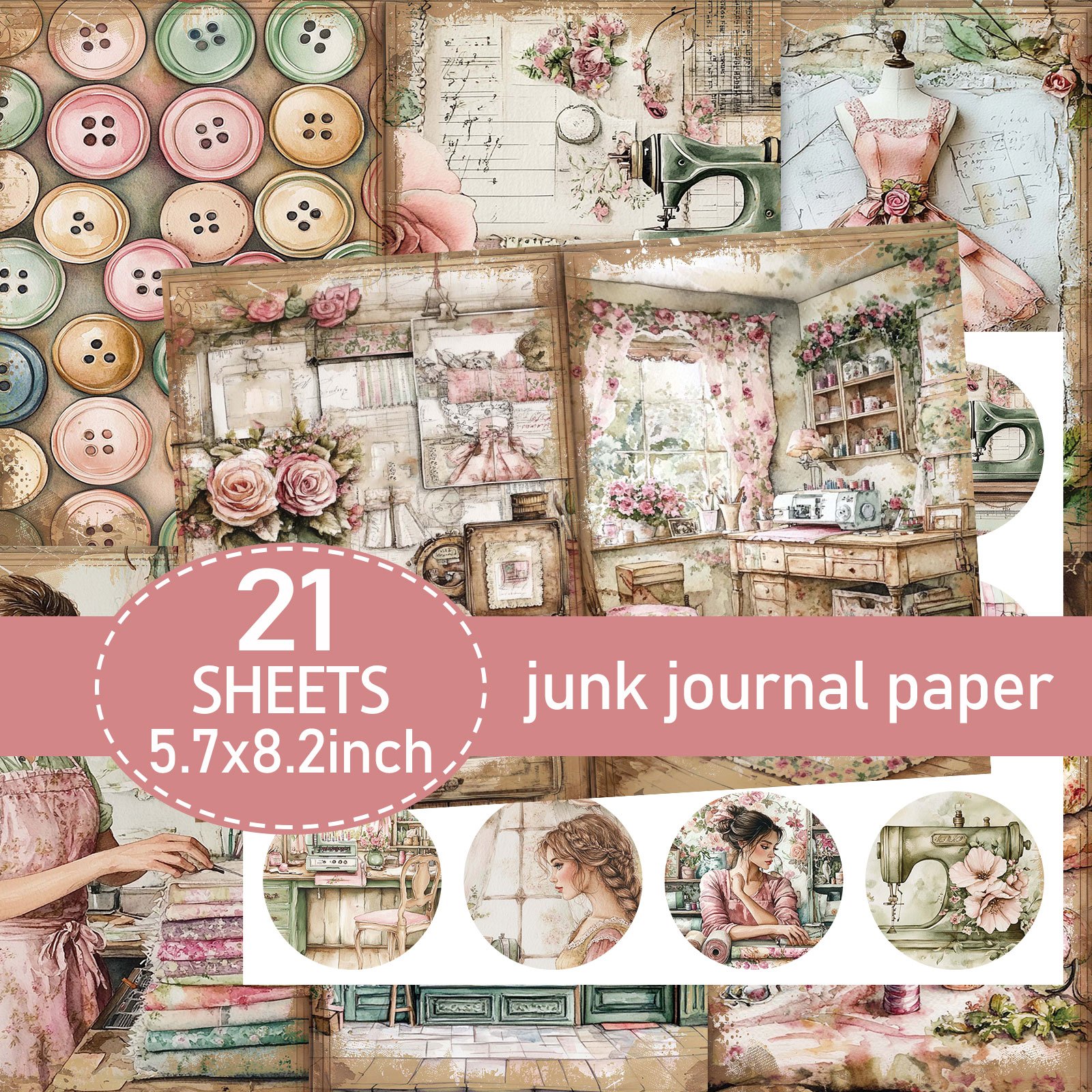 TEMU 21 Sheets (paper + Stickers) A5, Style, Paper Set, Circus Diary Paper, Handmade Diary And Decorative Paper, Handmade Diary Materials, Diary