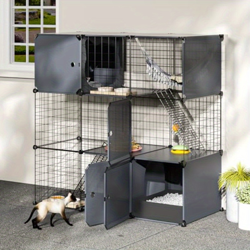 PETEASE Multiple-Purpose Cat Playpen, Foldable Cat Cage,Great For Indoor And Outdoor Use, Cat Tent With A Private Bathroom, Water Bottle And Cat-Teasing Stick, Litter Box And Comfy Waterproof Mat