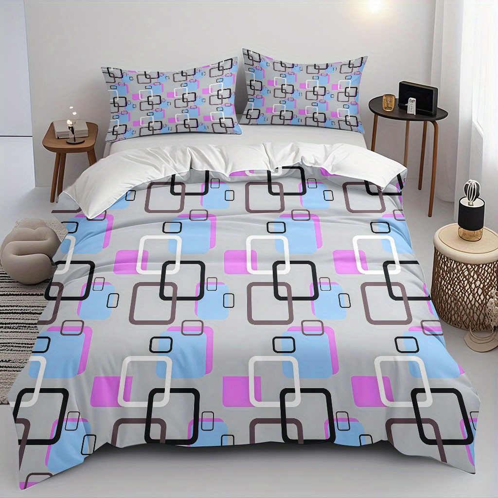 TEMU 2/3pcs Black And Square Frame Nesting Pattern Duvet Cover Set, Fashionable Classic Bedding Set, Soft Comfortable Down Comforter Cover, High