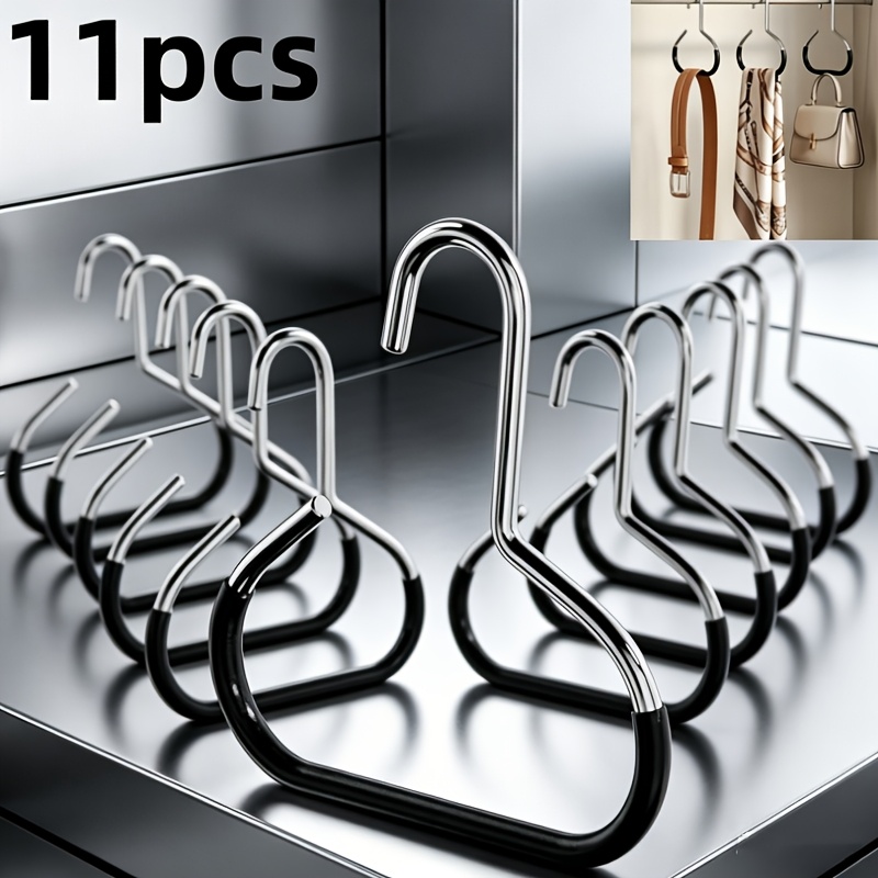 TEMU 11pcs Multi-functional Hanger, Stainless Steel Arched Steel Hooks, Space-saving Wardrobe Organizer, Storage Hanger For Scarves, Hats, Ties,