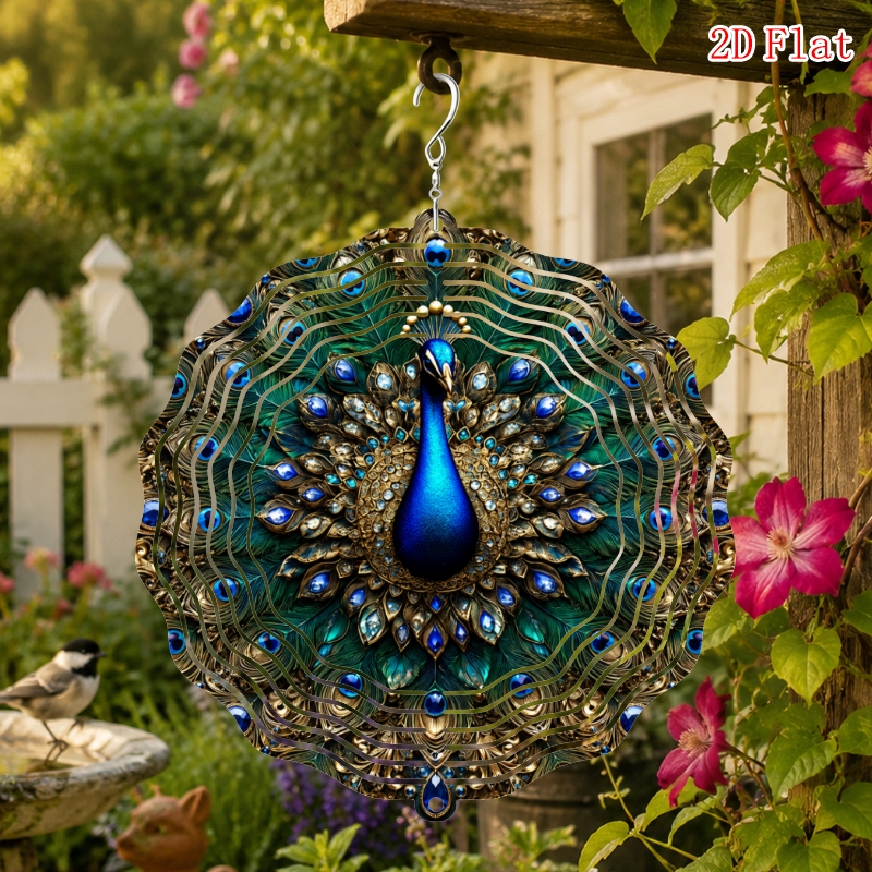 TEMU 1pc Retro Peacock Pattern Metal 3d Rotating Wind Chime With 360° Rotating Hook To Create A Strong Sense Of , Very Suitable For Decorating