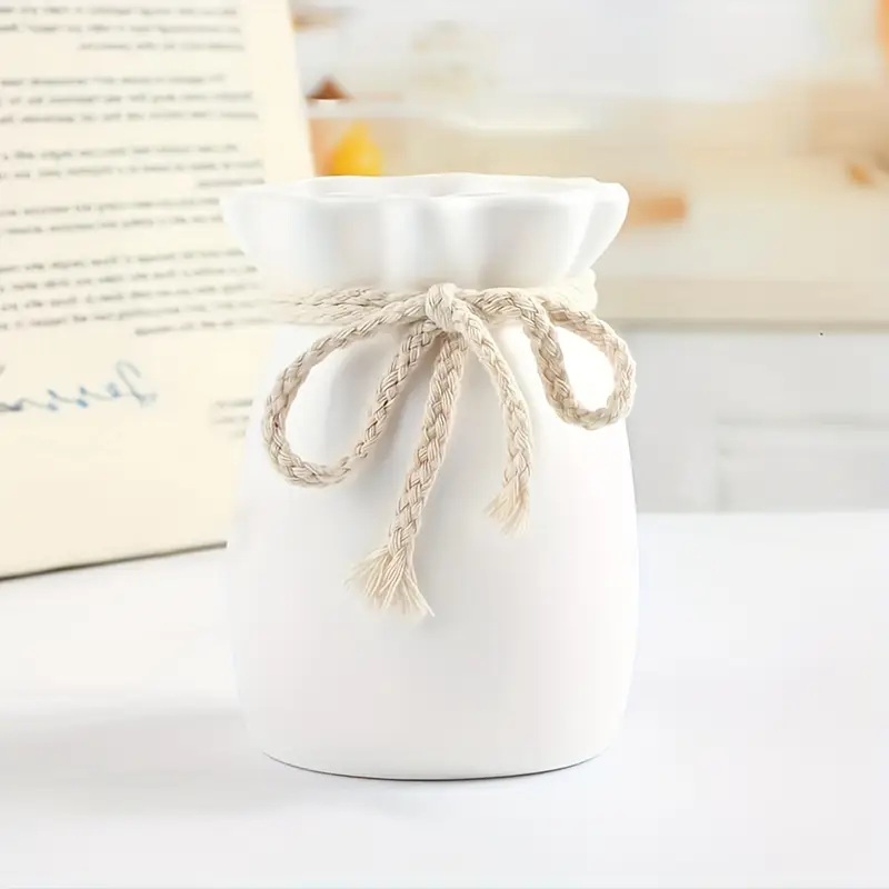 Durable Plastic Vase With Rope Bow Accent - Shatterproof, Waterproof, Easy-clean, Ideal For Tulips & Sunflowers, Perfect For Home Decor, Dining Table, Or Camping