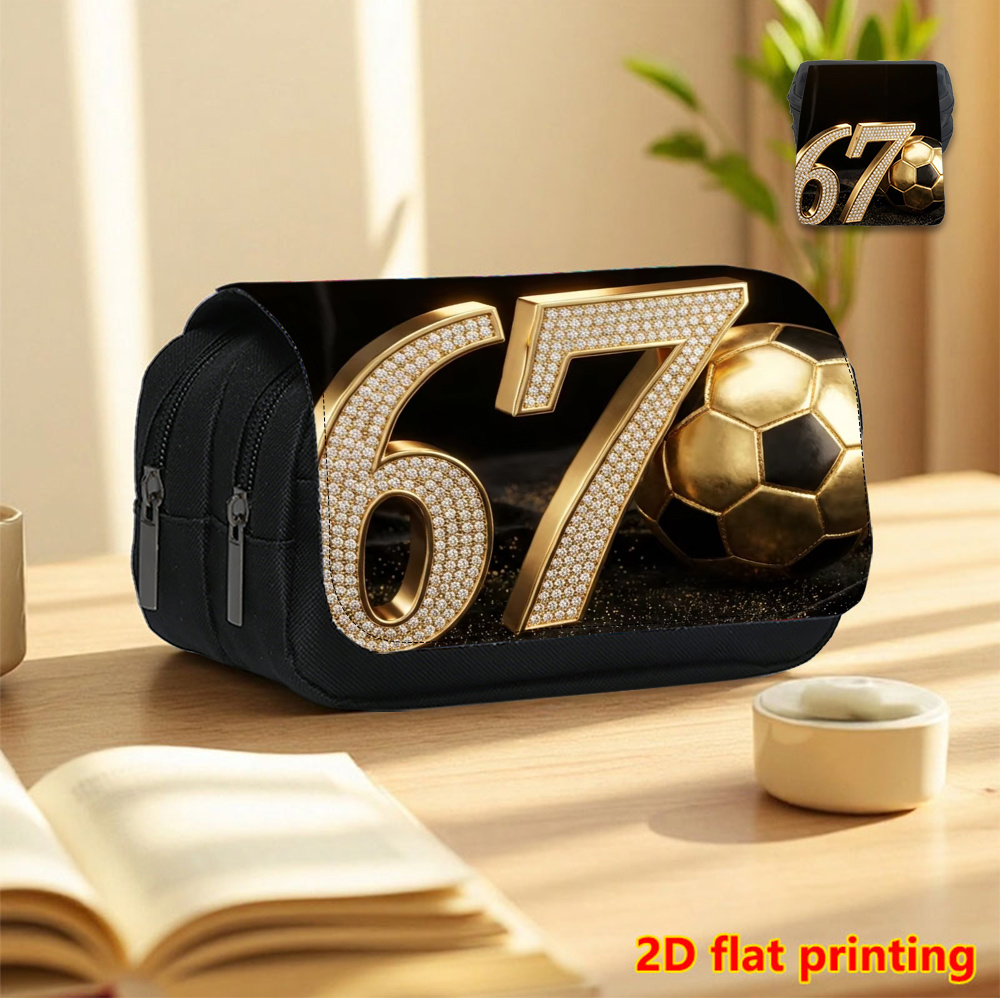 TEMU Trousse à crayons noire à double couche avec impression 2D de football taille 67 - Boîte à crayons essentielle pour la rentrée scolaire, sac à