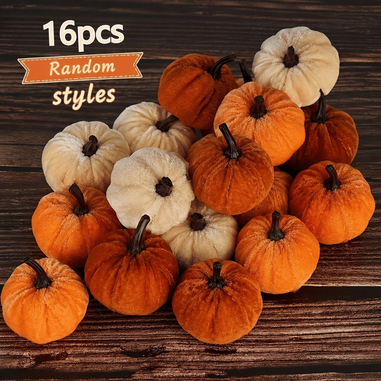 TEMU Ensemble de 16 citrouilles artificielles en velours de style aléatoire, décoration de scène de salon, Halloween, Thanksgiving et décoration de