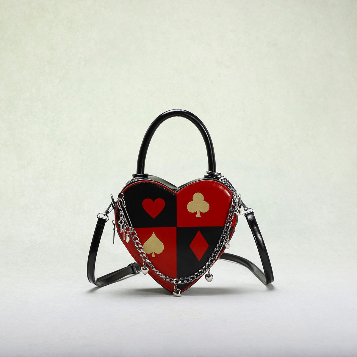 2025 -shaped Bag For Women Creative Poker Print Heart Bag Chain Heart Handbag Stylish Crossbody Bag