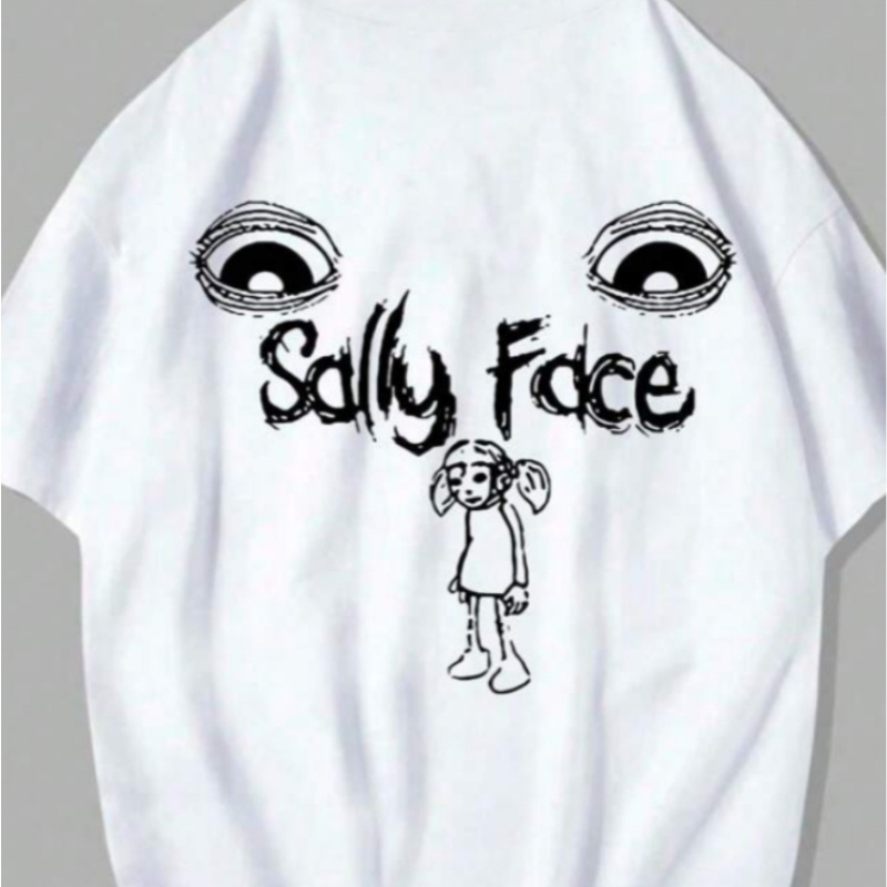 

T-shirt décontracté à col rond pour femme avec "Sally Face", manches courtes, mélange de polyester tricoté (95%) et spandex (5%), longueur régulière, haut toutes - 180gsm