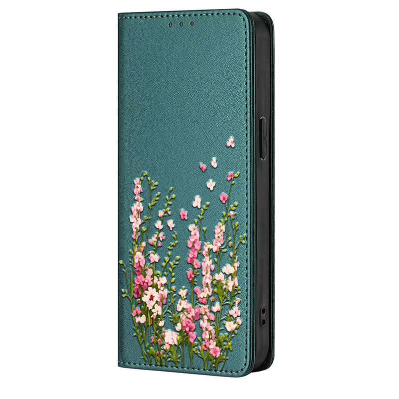 TEMU Phone Case - 2d Flat Colored Painting With Cover Premium Faux Leather Flip Case Rfid Protective Cover Case Magnetic Card Holder Stand Function