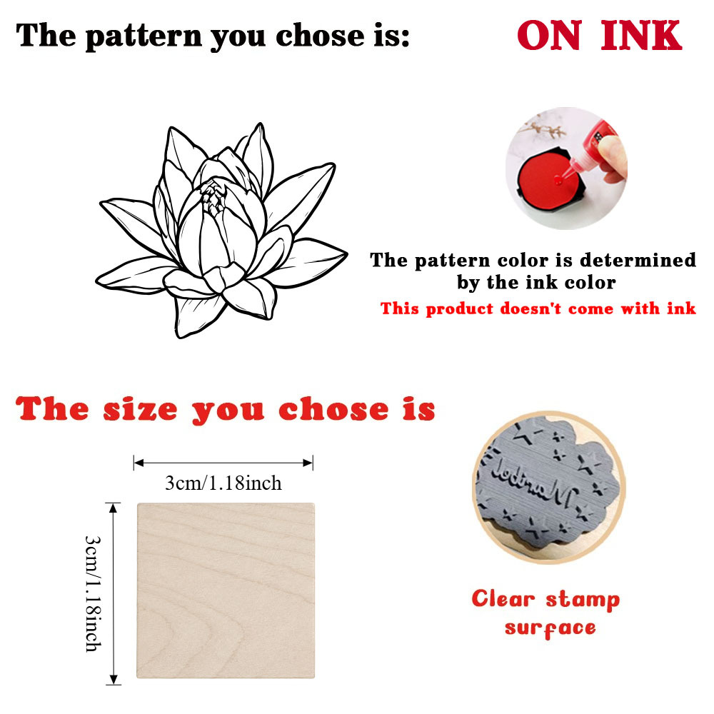 Beautiful Half-Blooming Lotus Rectangular Wooden Stamp