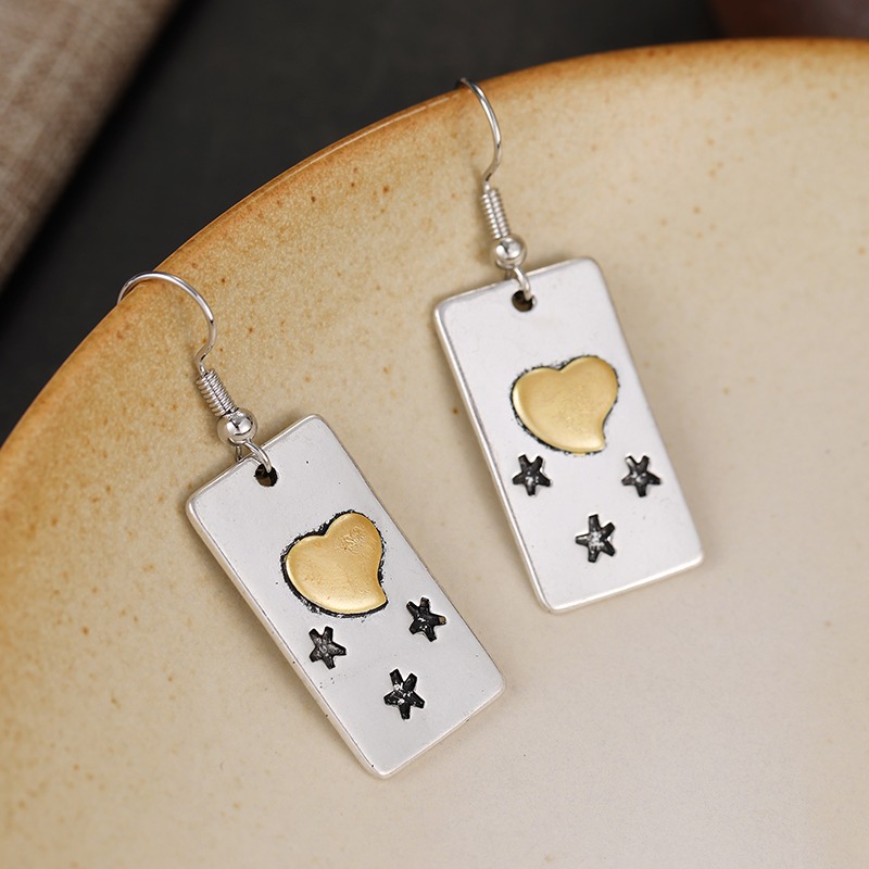 Women's Retro Rectangular Pendant Earrings with Charms