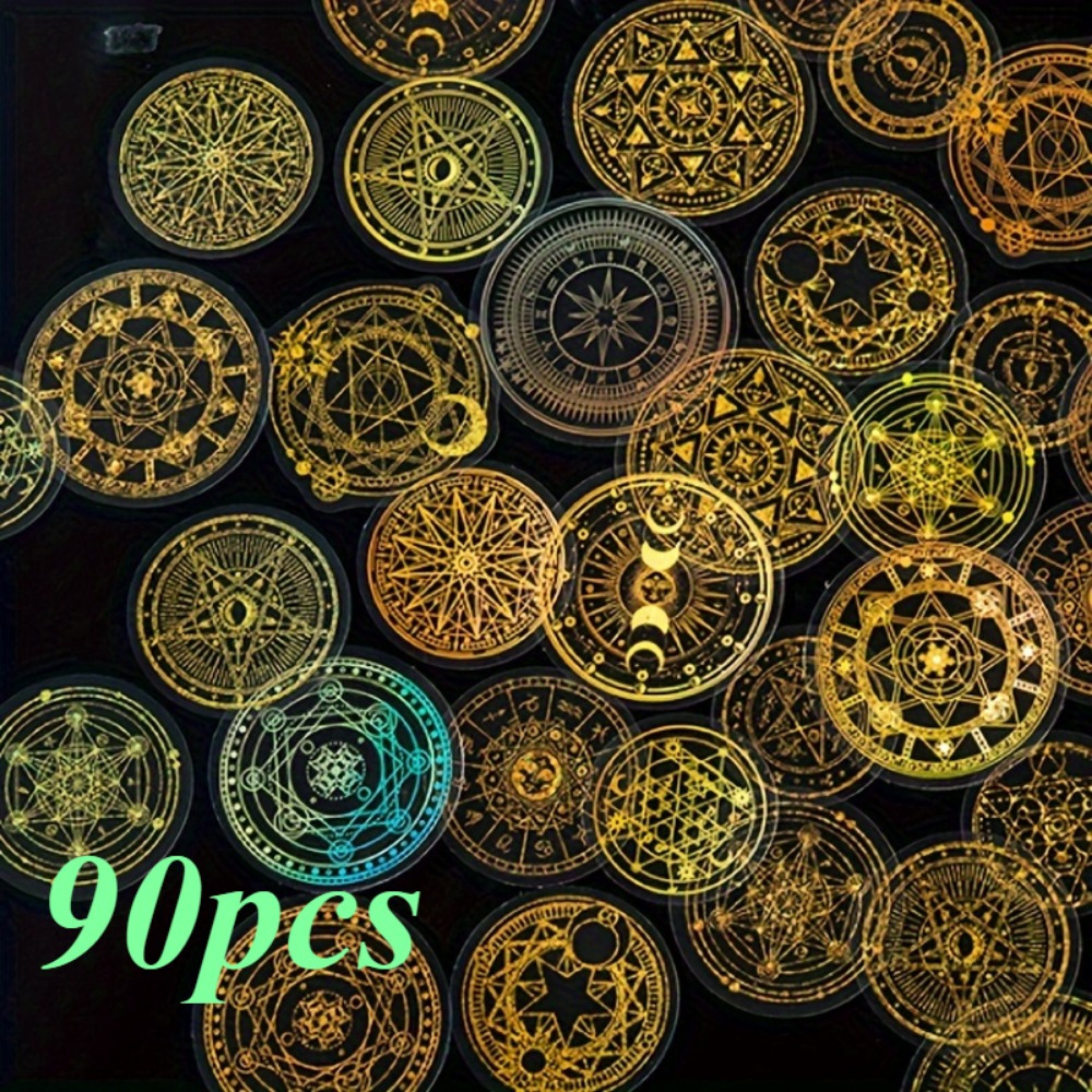 Golden Holographic Stickers Pack, 90pcs Transparent Resin Decals For Diy Water Bottles, Phone Cases, Notebooks - Colors