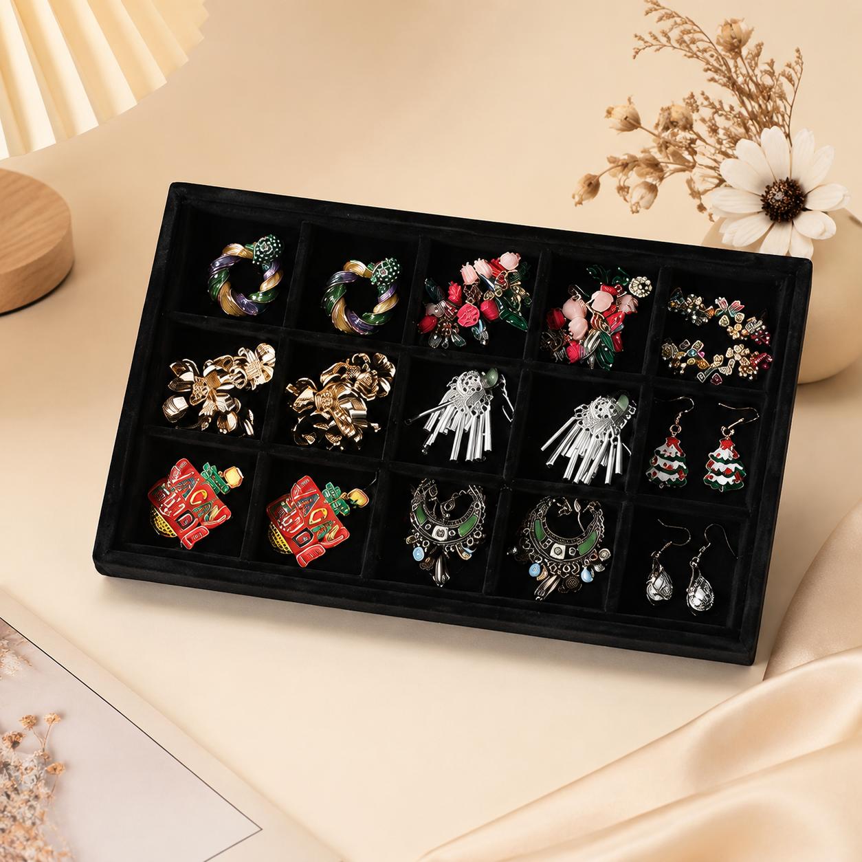 2pcs Stackable Jewelry Tray with Velvet Drawer
