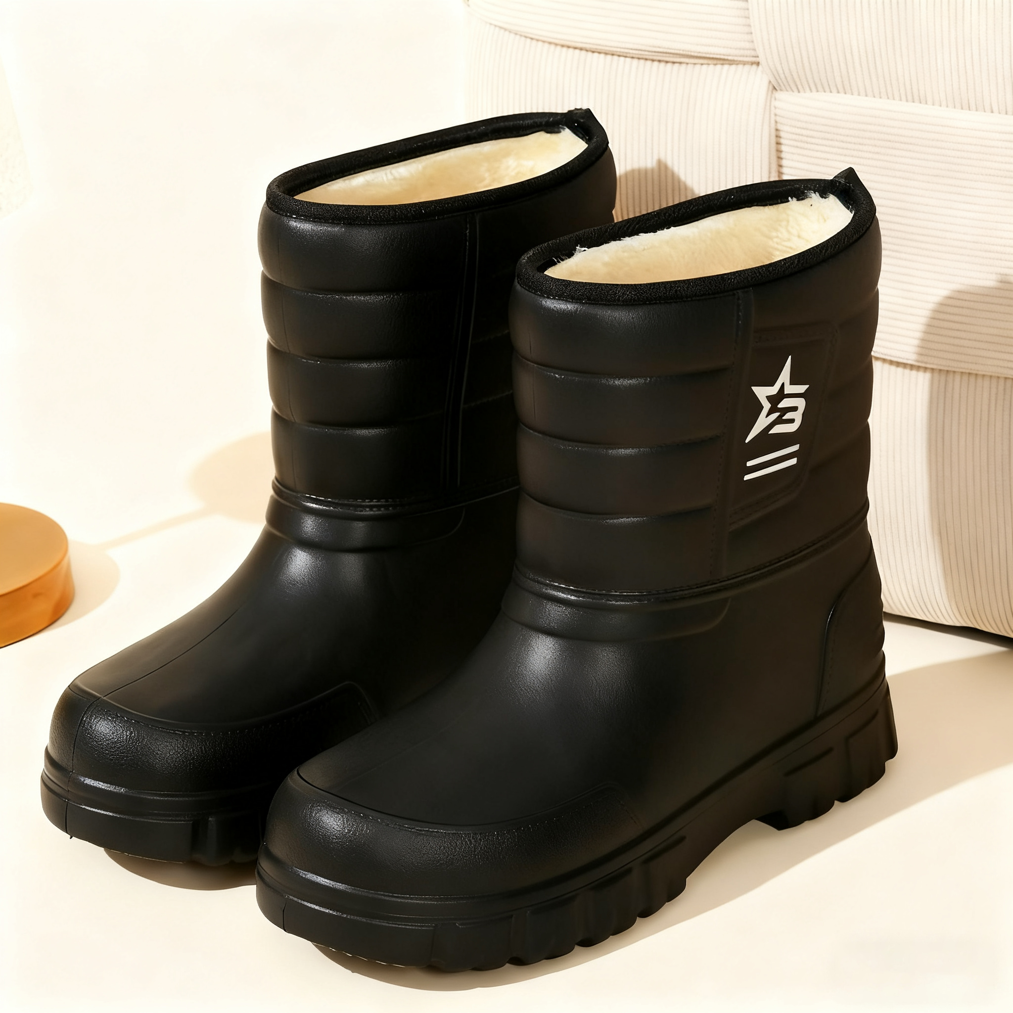 winter snow boots wholesale fleece lined thickened mens rain boots work outdoor eva high   boots factory direct