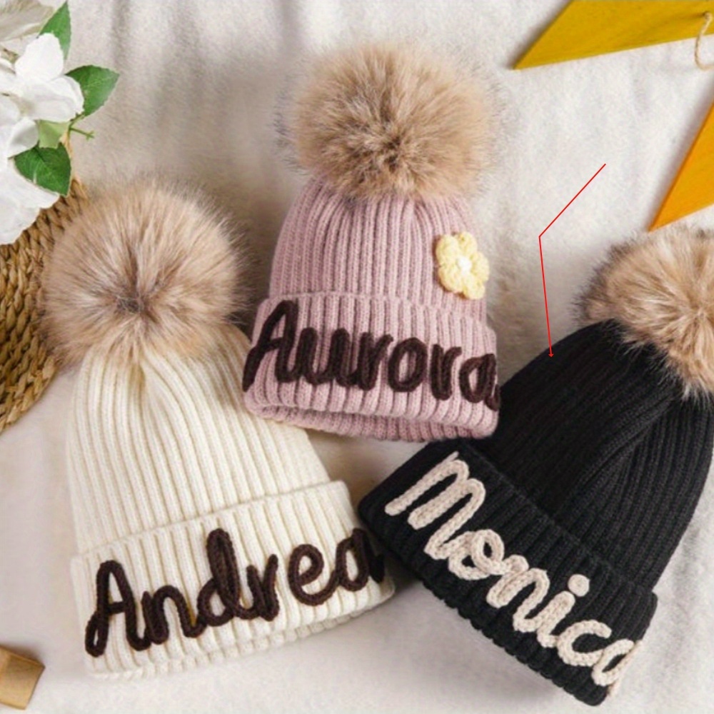 TEMU Personalized Embroidered Name Beanie Hat, Customized Unisex Cap For Holiday Gifts, Christmas Presents, Anniversary Presents, Her Gift, Birthday
