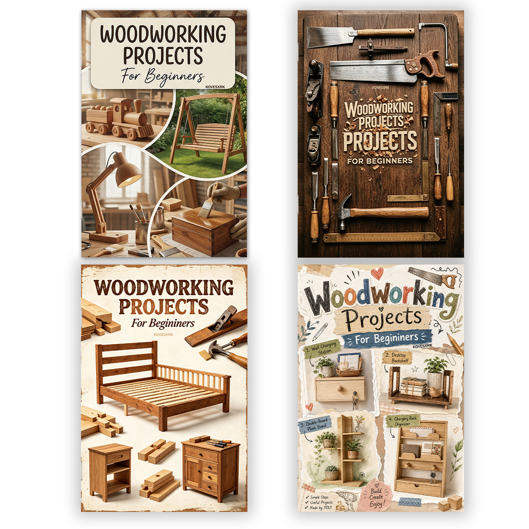 TEMU 4pcs Kovesxrk Woodworking Project Manual Book - A5 Size Guide With Patterns & Diagrams, Suitable For Beginners To Advanced Diyers, Woodworking