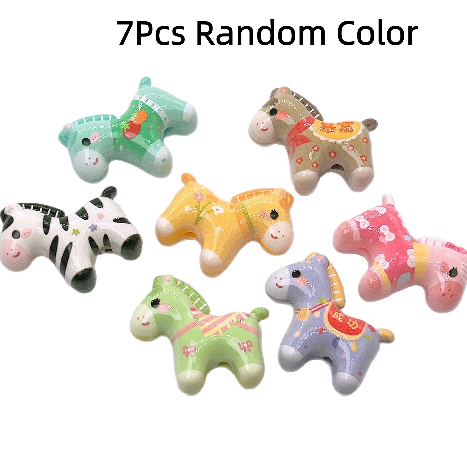 TEMU 7 pezzi di perline pony in resina stampate 3D a in colori casuali per topper di penne e perline fatte a e kit di forniture per perline