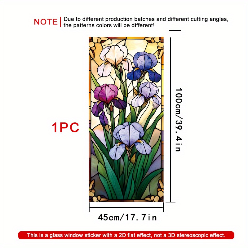 TEMU 1pc Grande Florale pour Fenêtre - Effet Vitrail Élégant avec Fixation , Colle - Résistante à la Chaleur et Amovible pour Fenêtres, Portes,