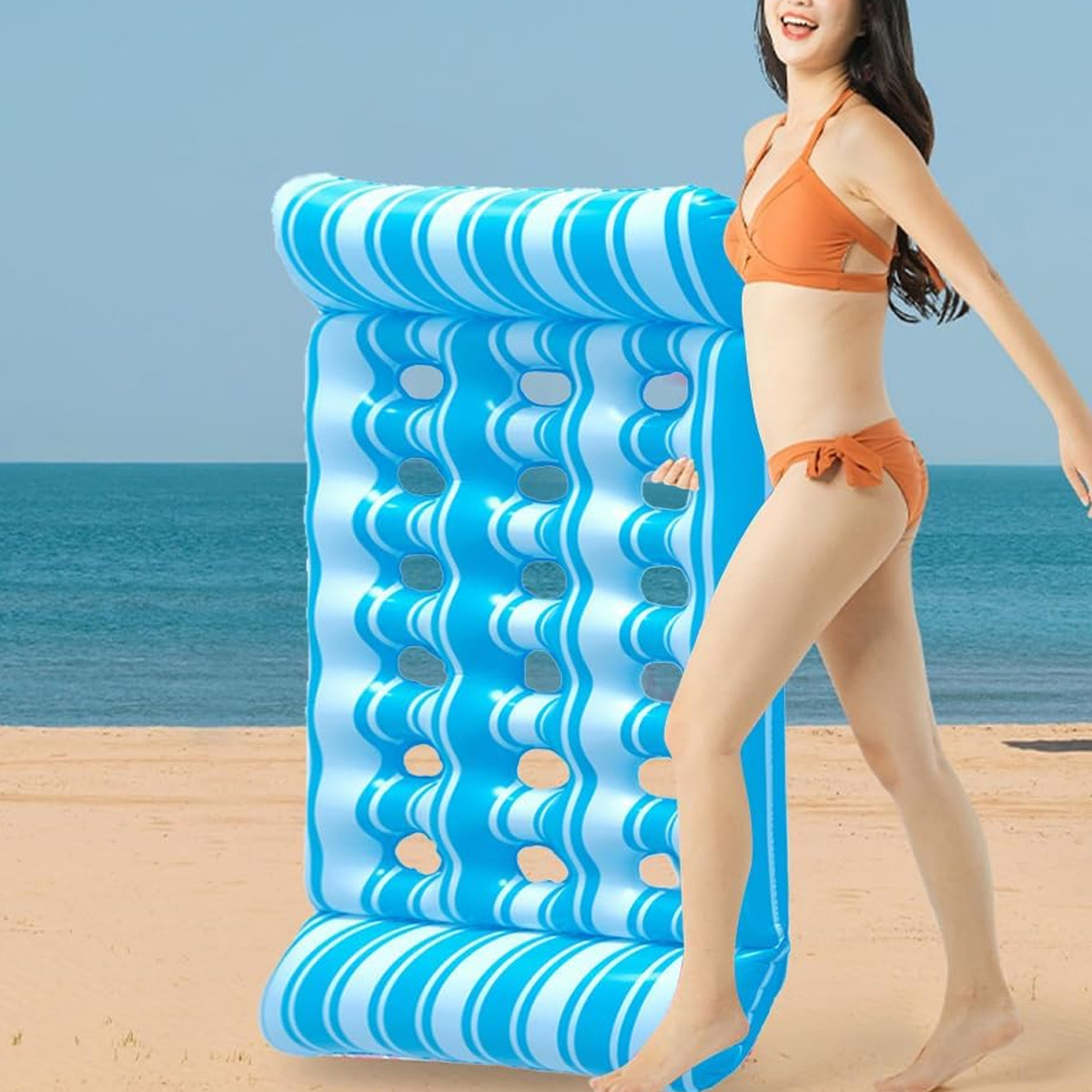 Inflatable Floating Bed Foldable Air Mattress for Pool Beach & Lake