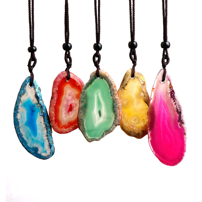 Natural Stone Irregular Colored Pendant Necklace