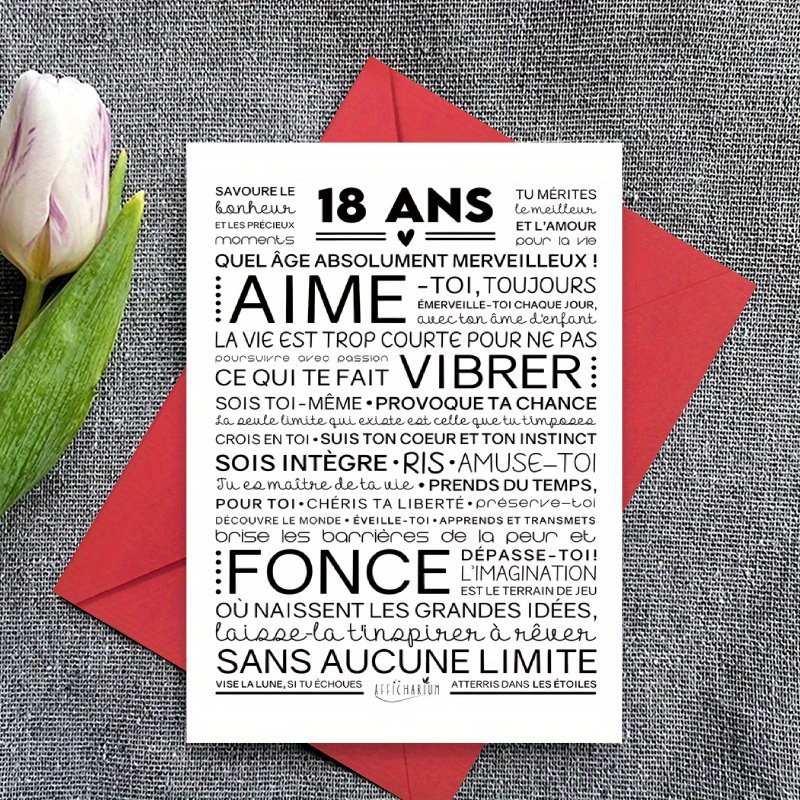 TEMU 1 Carte de 18e Anniversaire de Style Français, Joyeux 18e Anniversaire, Cadeau Français, pour Fils, Fille, ou Nièce, Convient pour la Décoration