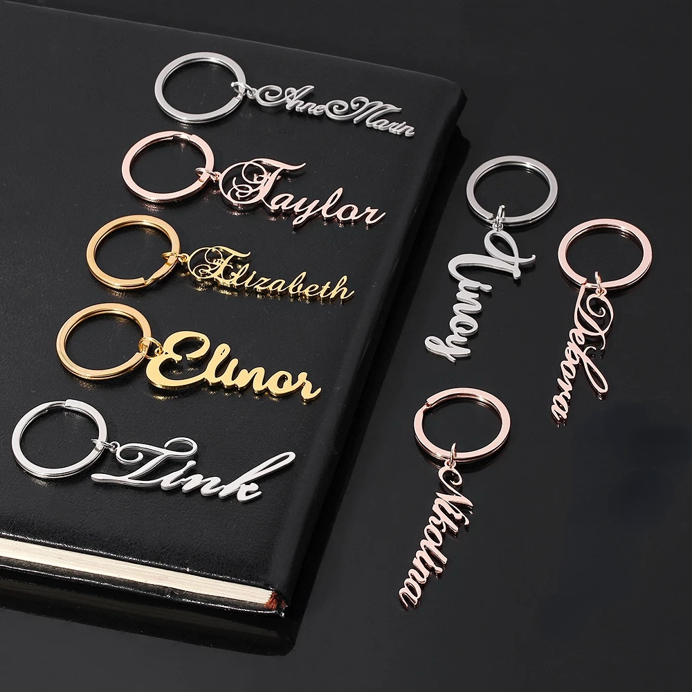 

Personalized Stainless Steel Keychain With Custom Name Engraving - Golden-tone, Fashionable Accessory For