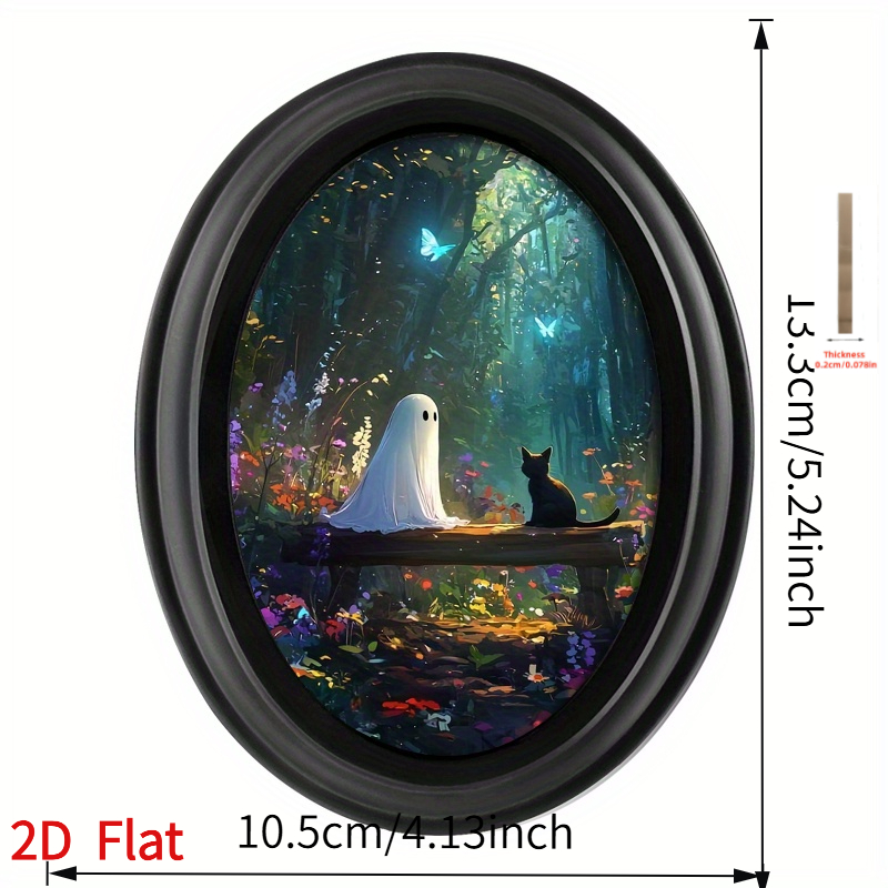 TEMU 2D Plat, Zwart Vintage Wanddecoratie - Kunstmatig Hangfiguur Geschikt voor Halloween, Kerstmis & Thanksgiving, Minimalistisch Ovaal Paneel met