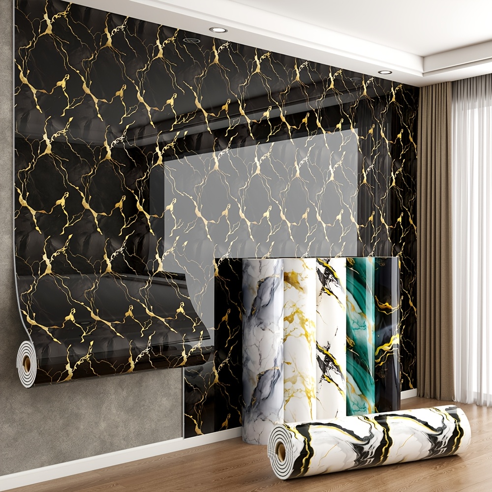 TEMU Large, Thick Rolls Of High-quality 3d Foil Glossy Marble Wall Stickers | 3mm Thick Self-adhesive Waterproof Vinyl Wall Panels, Easy To Peel And