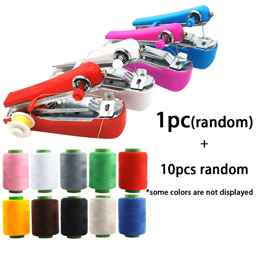 TEMU 1 pz Macchina da Cucire Mini Portatile con Set di 10 Pezzi di Filo da Cucito, Set Casuale di Utensili Multifunzionali Portatili Fai da Te per