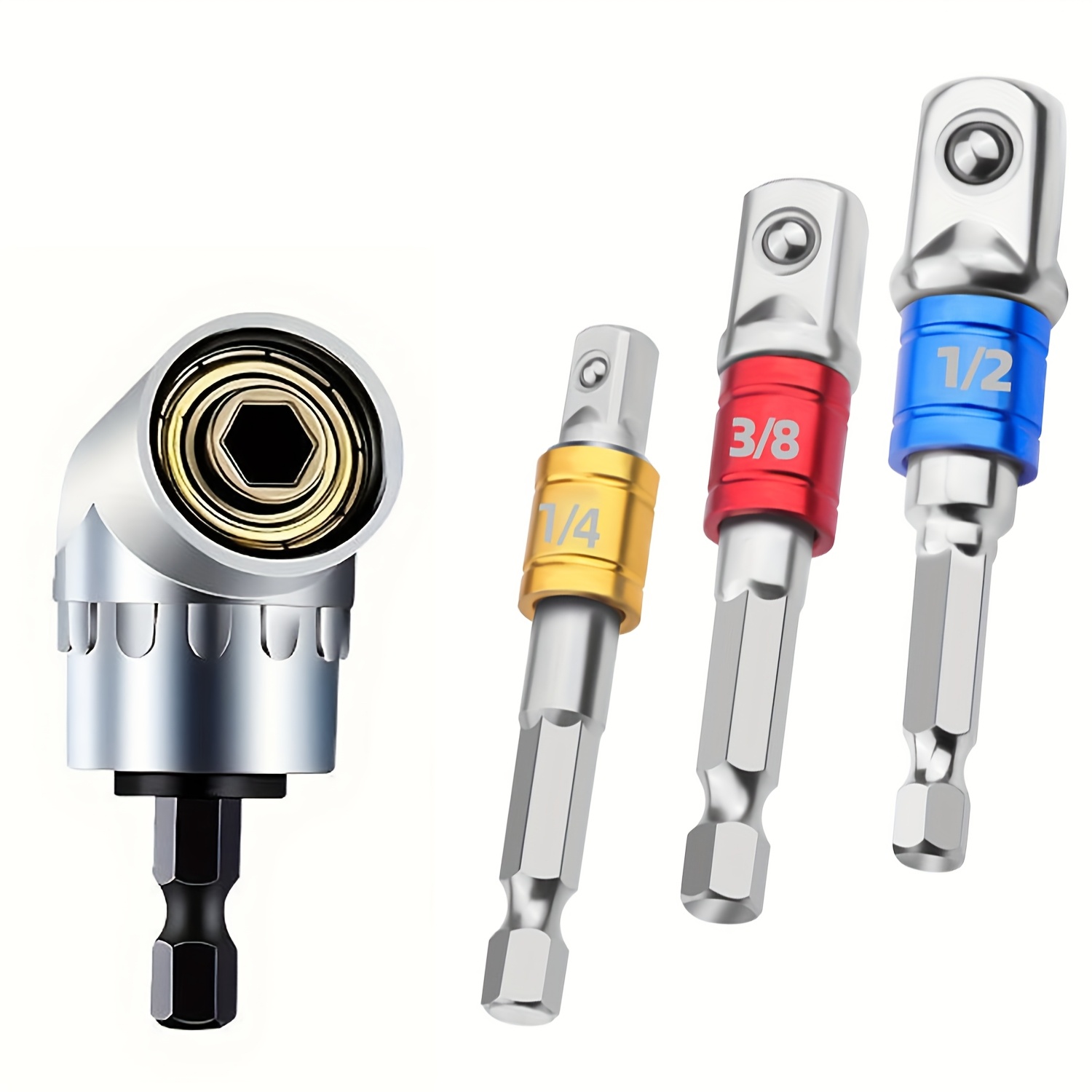 TEMU 4pcs Ratchet Socket Adapter Extension Set, Impact- Tool Kit, Impact Drill Additions, Impact Drill Bits, 1/4" 3/8" 1/2" Hex Shank Drill Bit Nut