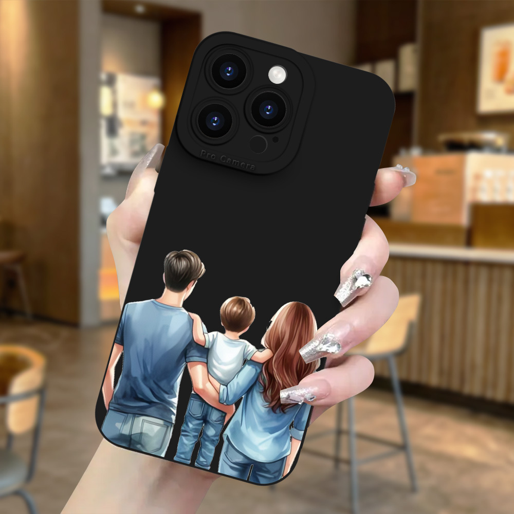 TEMU Phone Case: For Iphone 17e, A Stylish And High-end Parent-child Warm Print Painted Trendy Style Protective Case With Simple Patterns, In