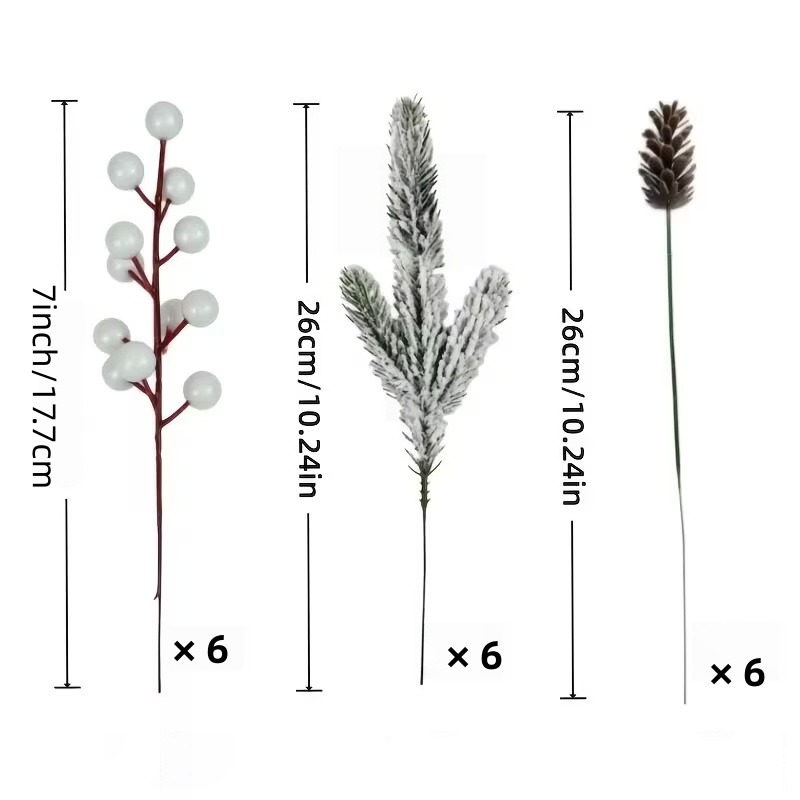 TEMU Bouquet de 18 fleurs artificielles des branches de cèdre, des pinces et des blanches, artisanat délicat recouvert de neige créant une hivernale