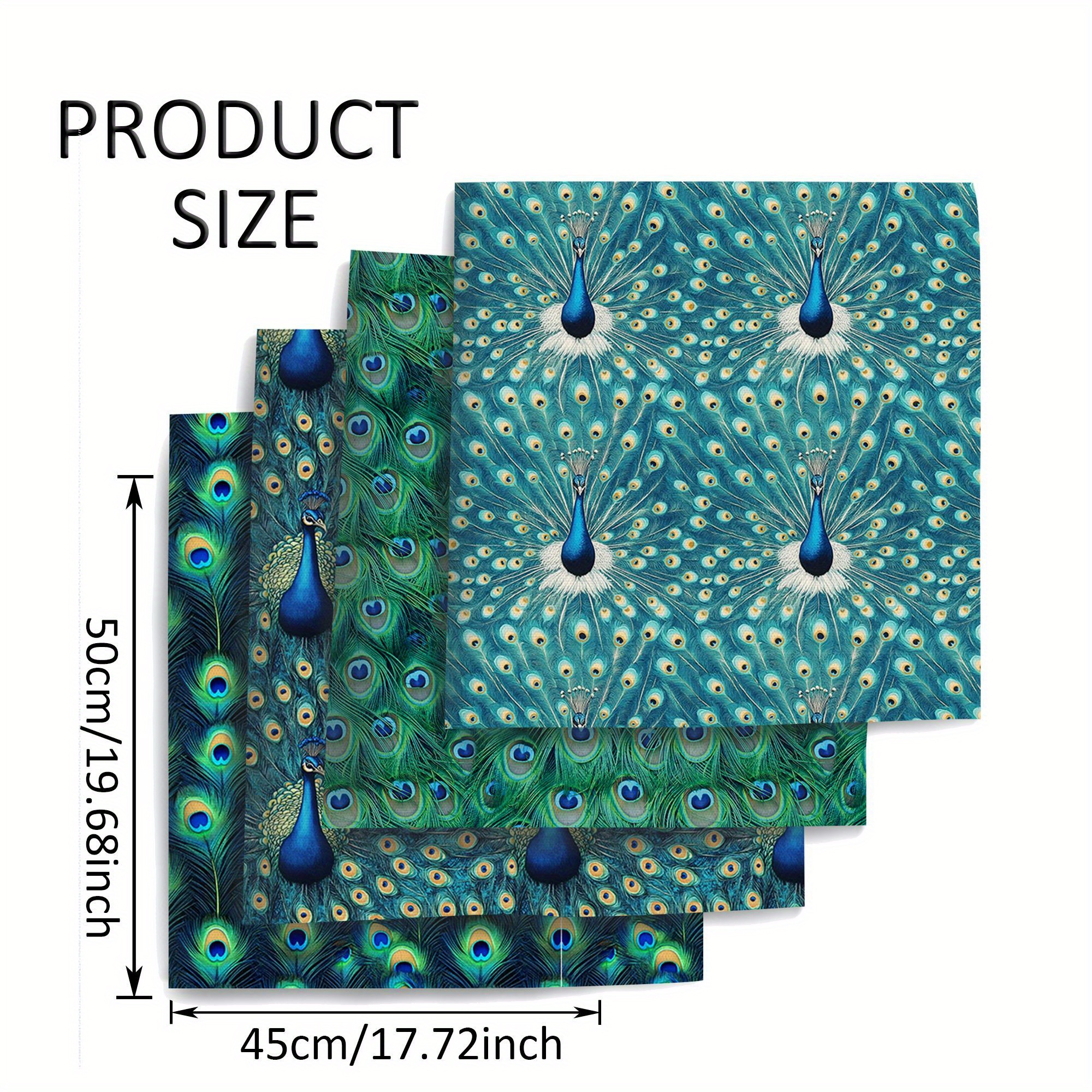 E-shop 4er-Set 50x45cm 20x20cm PeaRooster Federmuster Druck Polyester Vorgeschnittene Quiltstoff-Quadrate für Nähen, Quilten, Basteln, Handnähen, DIY