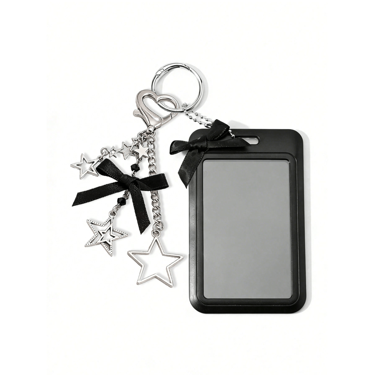 TEMU For Bow Sliding Cover Telescopic Card Sleeve With Star Pendant. Multifunctional Keychain. Suitable For Backpacks, Handbags, Stationery Bags,