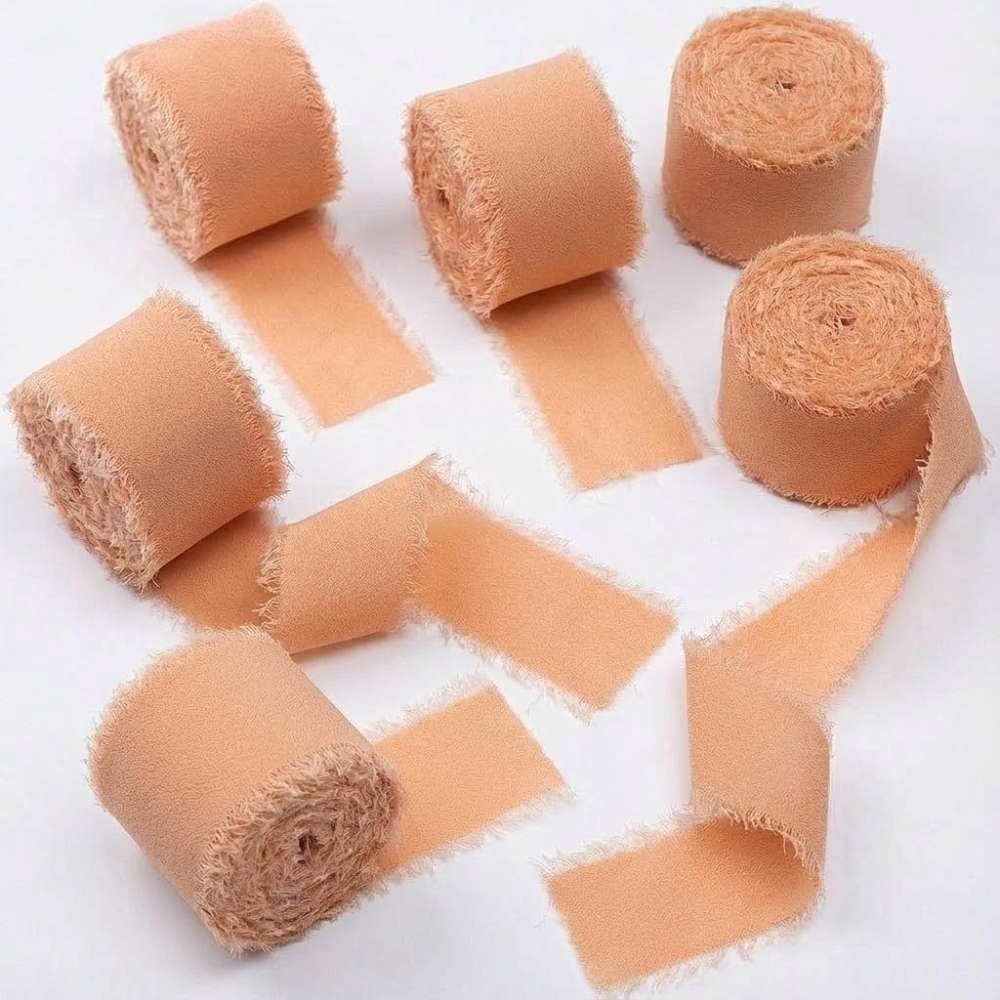 Image of Ribbon 1.1 Inch X 6 Rolls Total 18 Yards Nude Pink Handmade Fringe Chiffon Ribbon For Wrapping Wedding Invitations Bridal Bouquets Diy Crafts Home Decor Valentine's Day