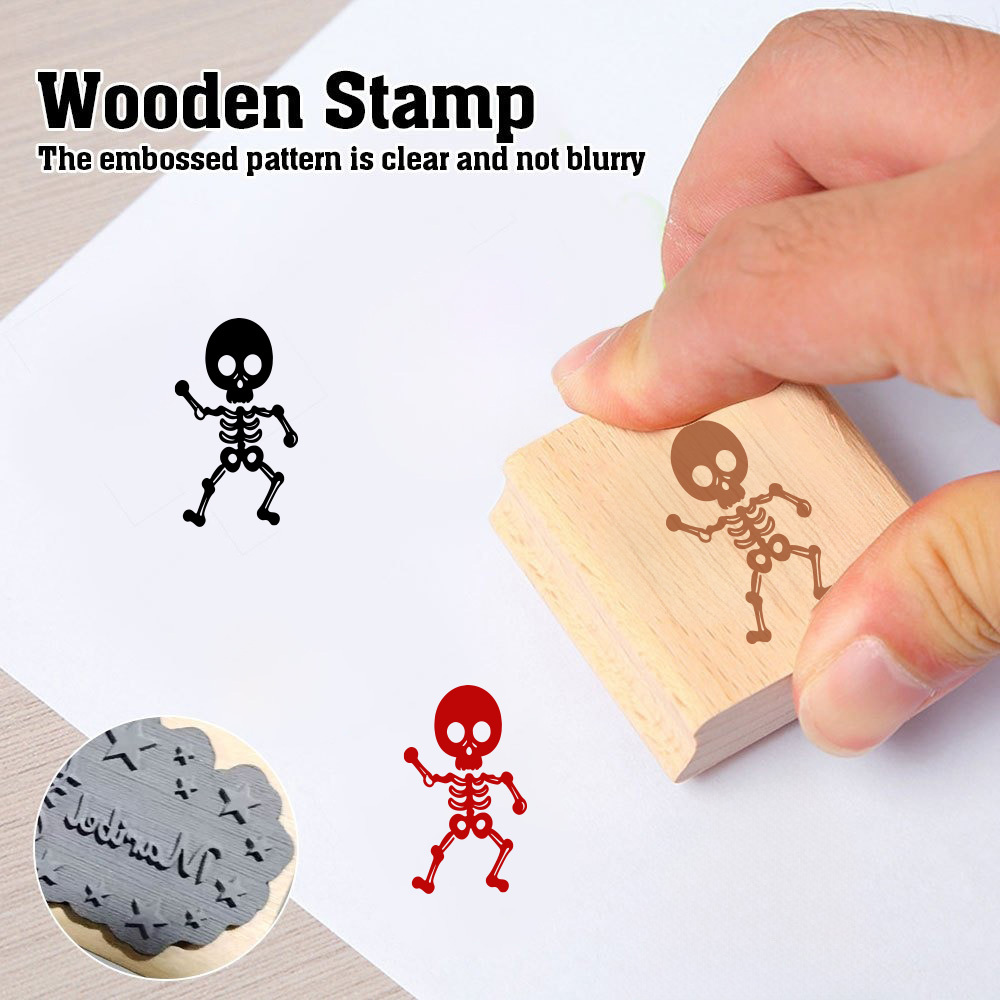 Cartoon Character Skeleton Rectangular Wooden Stamp