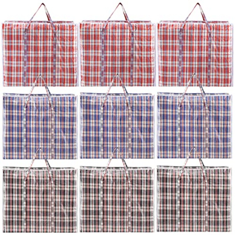 TEMU 9 Pack 90l Checkered Moving Storage Bags Extra Large Travel Bag Alternative To Moving Boxes Dorm Laundry Tote Organizer With Zipper And Handle For Clothes Bedding Red Blue Black