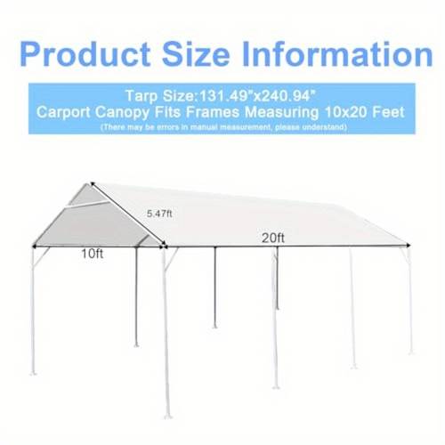 10 x 20 ft heavy duty carport replacement canopy waterproof uv protected garage top tent cover with 44 ball cords only top cover white