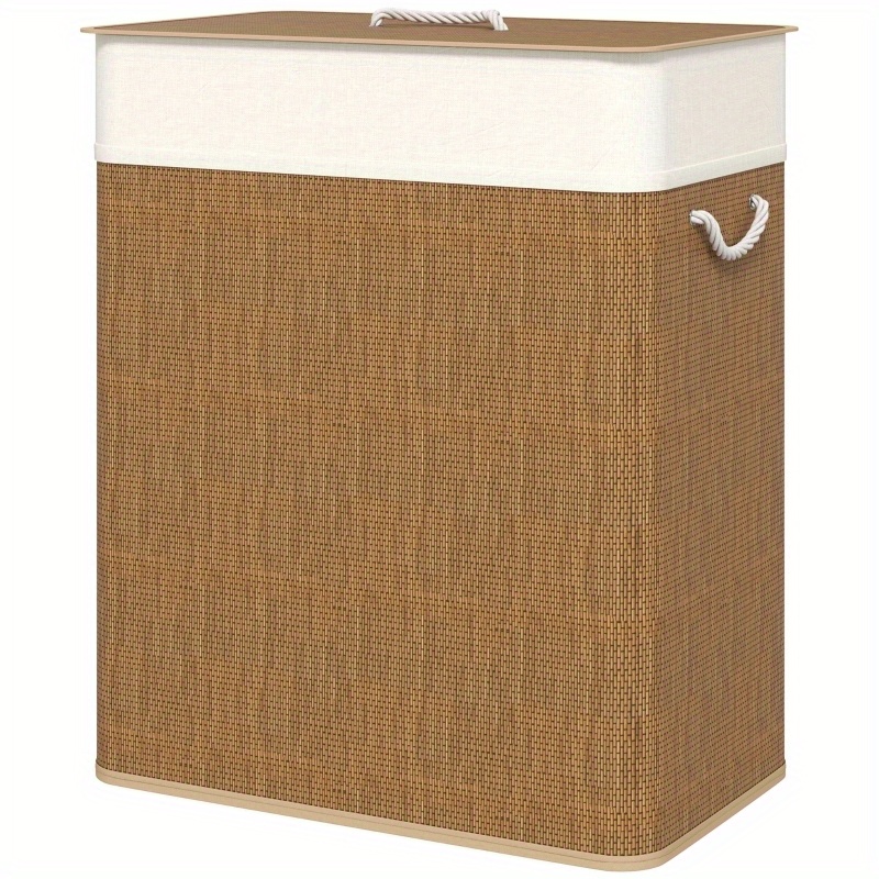 TEMU Bamboo Laundry Basket With Lid 100l Laundry Collector With Rope Handles With Removable Laundry Sac Laundry Baskets Laundry Sorter For Laundry