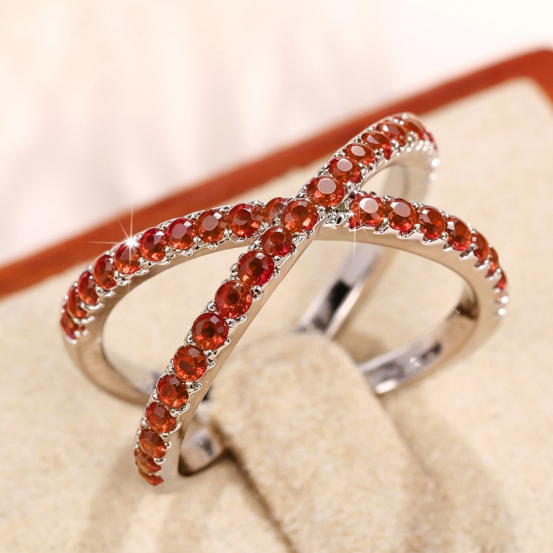 Luxury Full Paved Blue CZ X Ring for Women