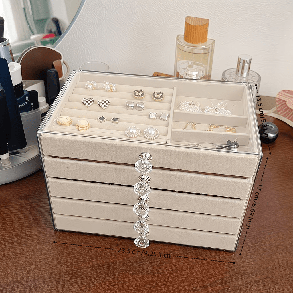 TEMU Cream French Jewelry Storage Cabinet | Light Luxury Transparent Five-layer Drawer Design, High-end Bedroom Dressing Table Atmosphere Essential,